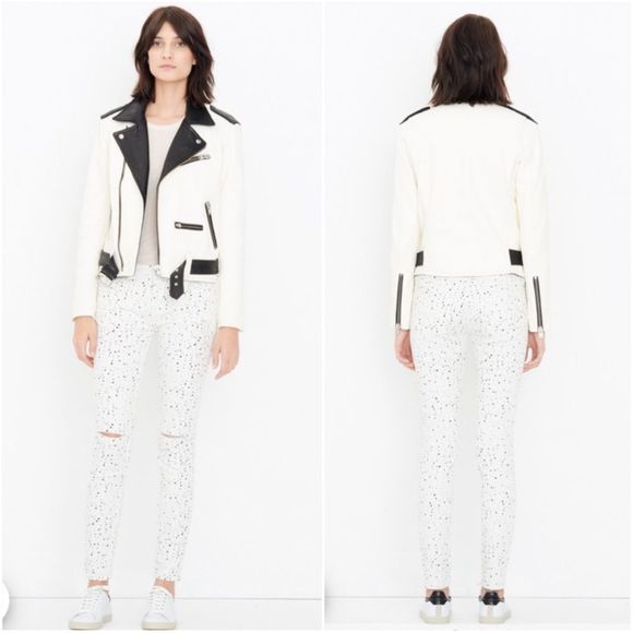 IRO White and Black Yulia Leather Jacket in Ecru - Picture 5 of 16
